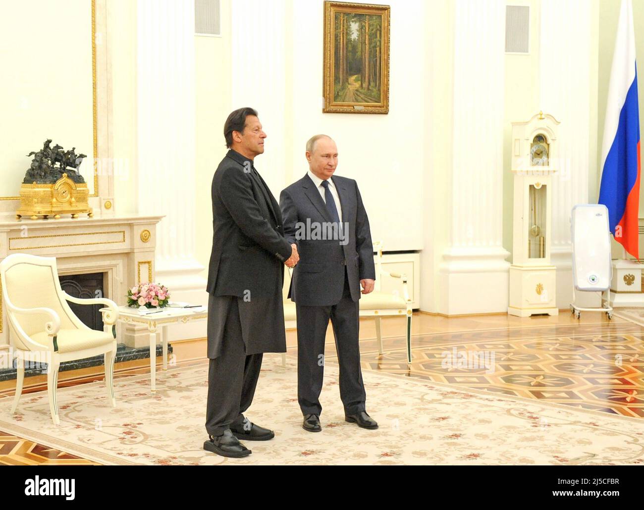 VLADIMIR PUTIN, Russian President, with Imran Khan President of Pakistan, in Moscow, 24 February 20223. Photo: Kremlin.rtu Stock Photo