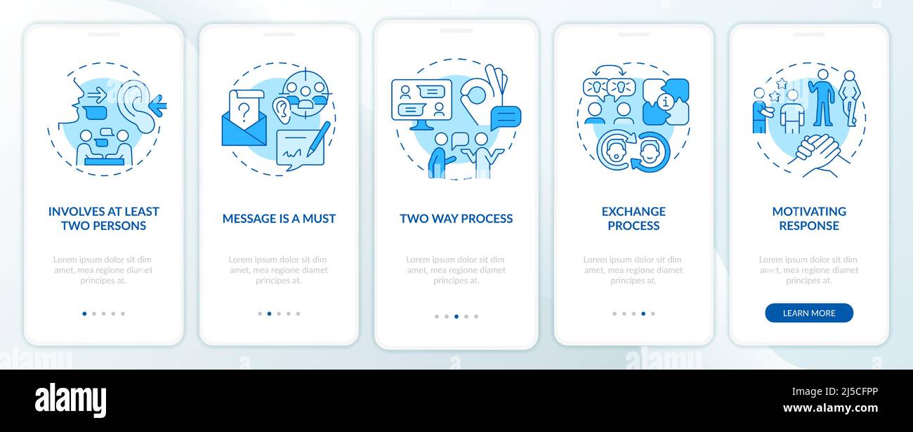 Characteristics of communication blue onboarding mobile app screen ...