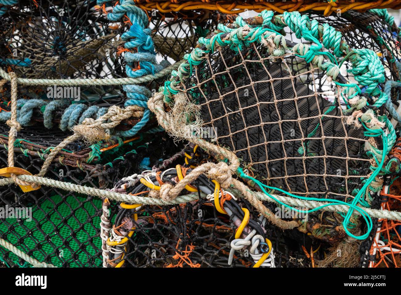 Lobster pots at the Isle of Whitehorn, Scotland Stock Photo