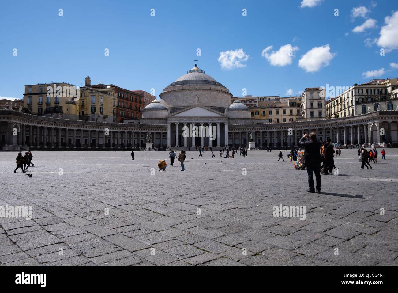 Big square in Naples with huge Basilica Stock Photo