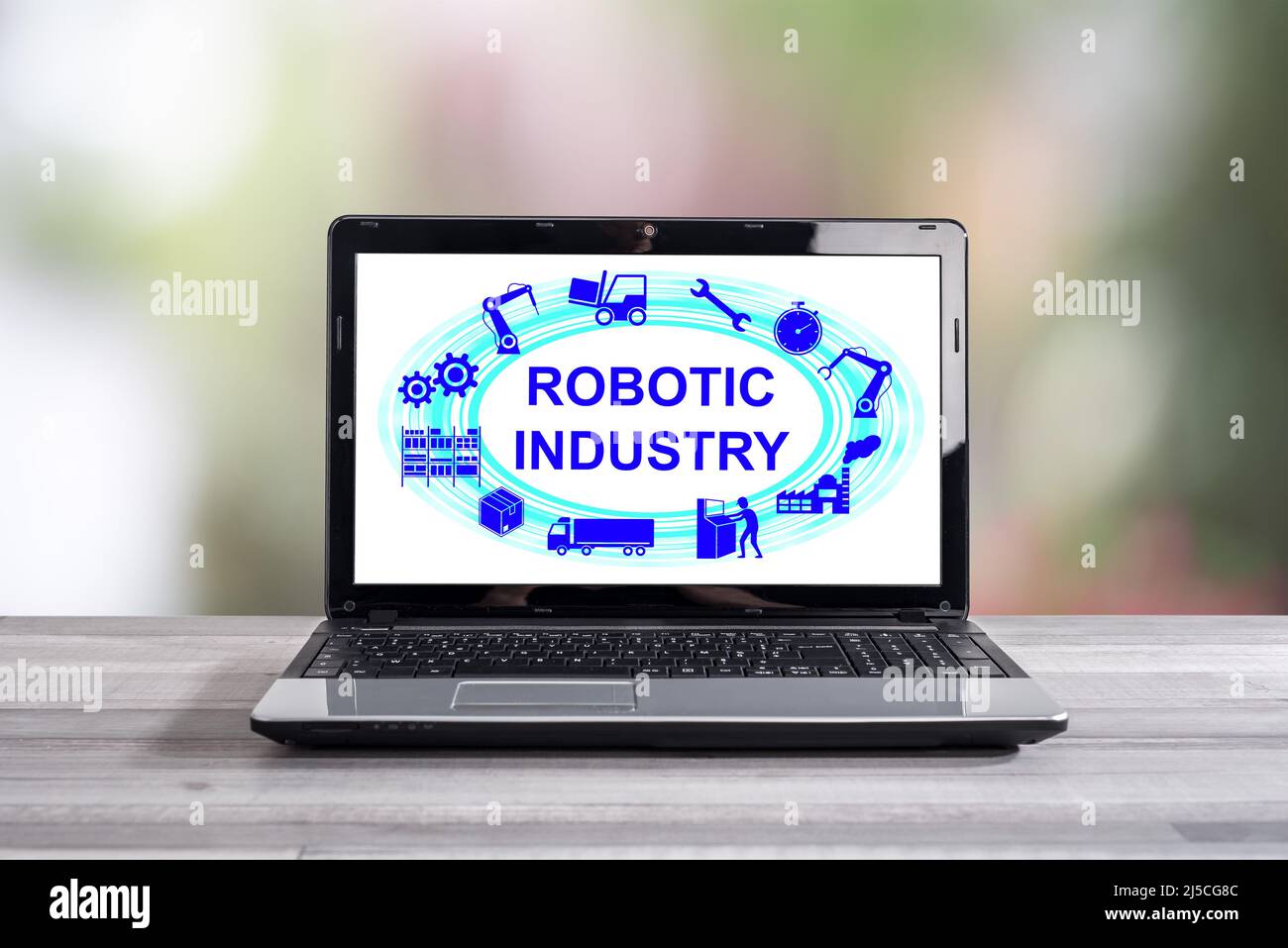 Robotic industry concept shown on a laptop screen Stock Photo