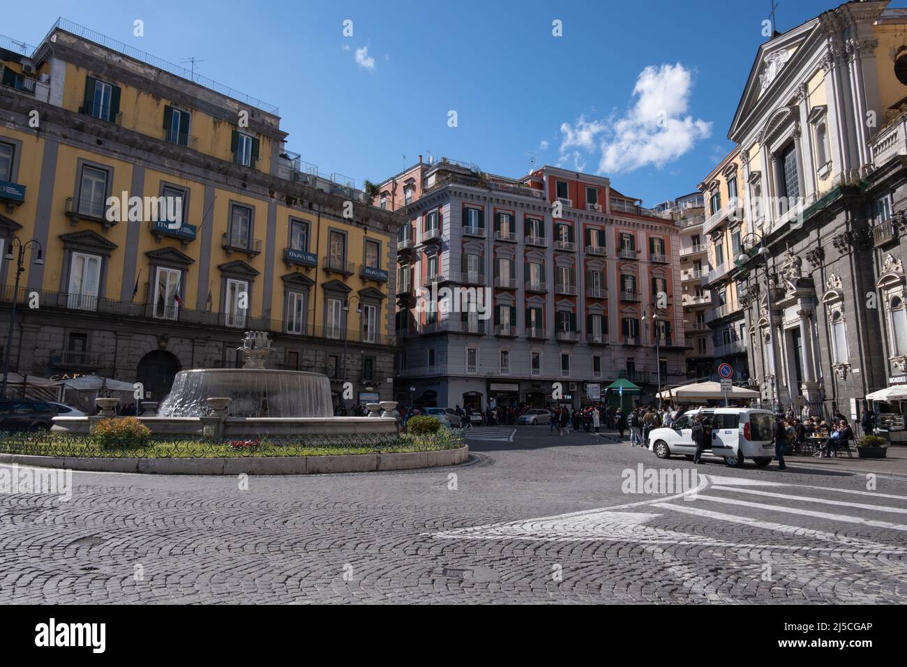 Fountain at the intersection of streets in old part of Naples Stock Photo