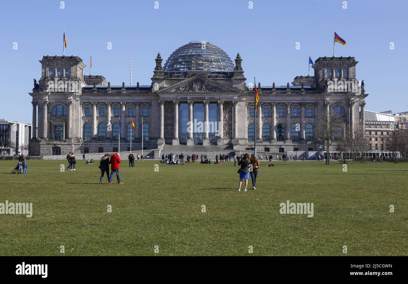 View of the empty dome of the Reichstag. The dome and roof terrace of the Reichstag building are closed to visitors until further notice to prevent the spread of the corona virus here as well. [automated translation] Stock Photo
