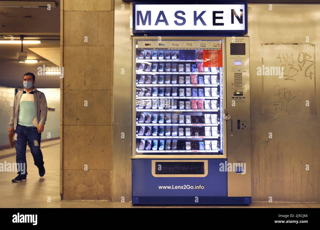 Vending machine with protective masks in a Berlin subway station. In