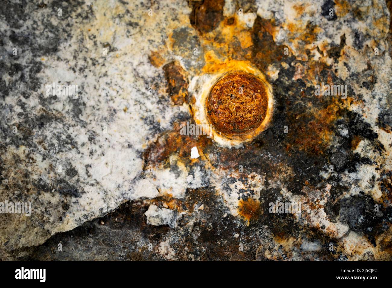 Abstract detail of an old rusty steal bolt Stock Photo