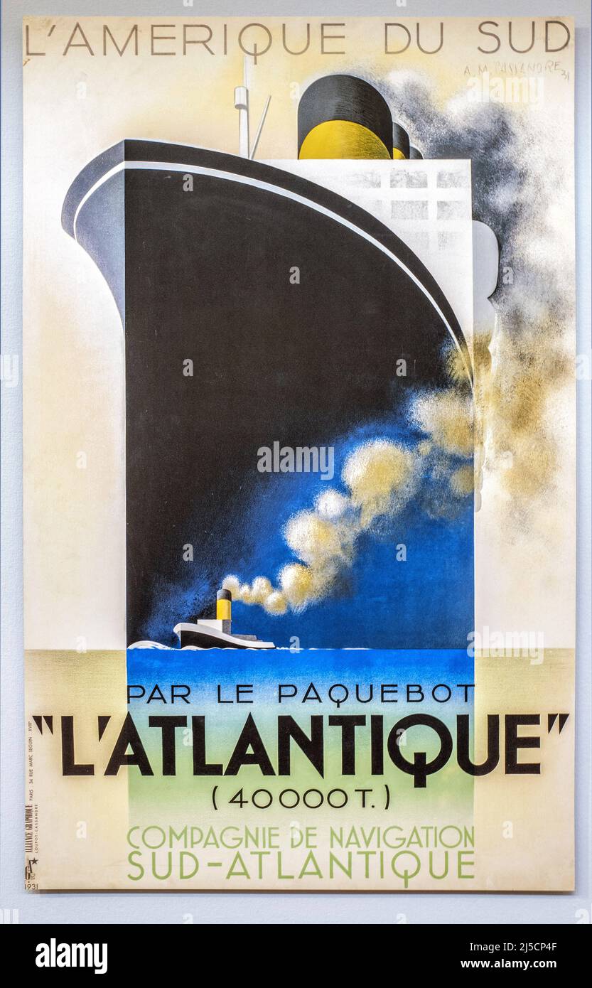 Switzerland, Zuerich 29.11.2019. Museum fuer Gestaltung in Zuerich on 29.11.2019. Poster: L'Atlantique, 1931. A work by the artist Adolphe Mouron Cassandre. [automated translation] Stock Photo