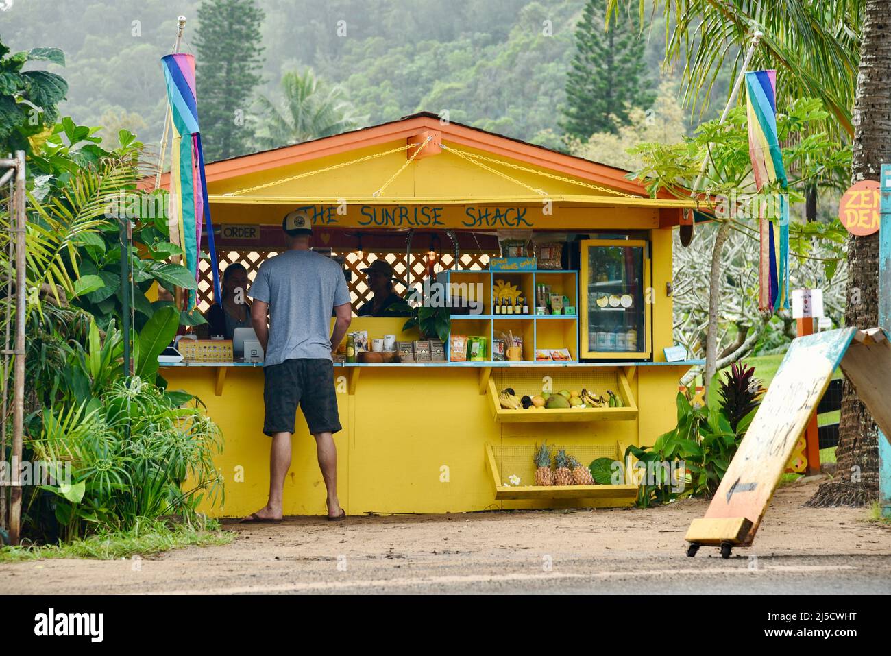 Sunrise Shack offering various foods, fresh fruits and coffee or tea