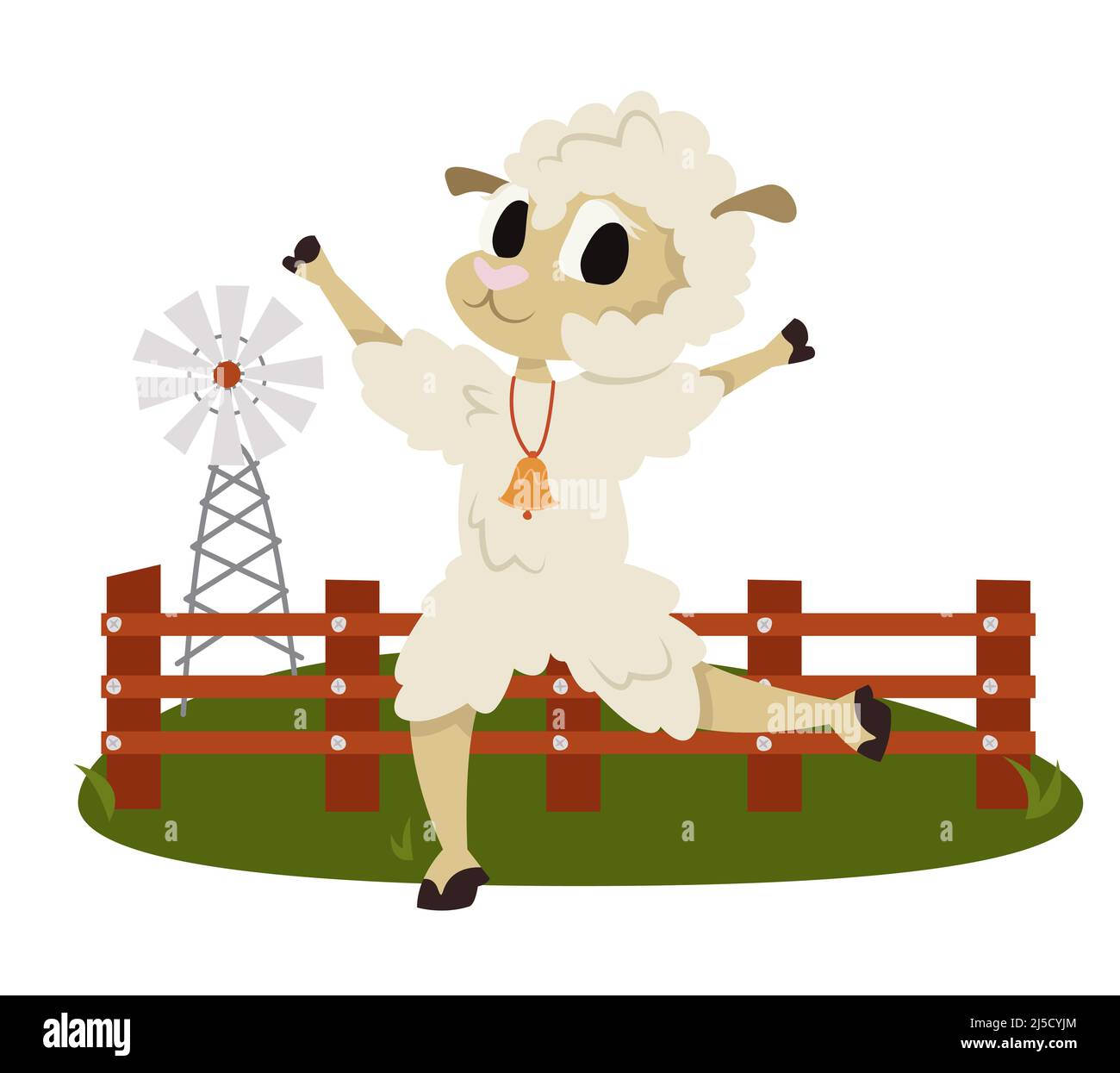 Happy sheep on farm. Anthropomorphic animal in cartoon style. Stock Vector