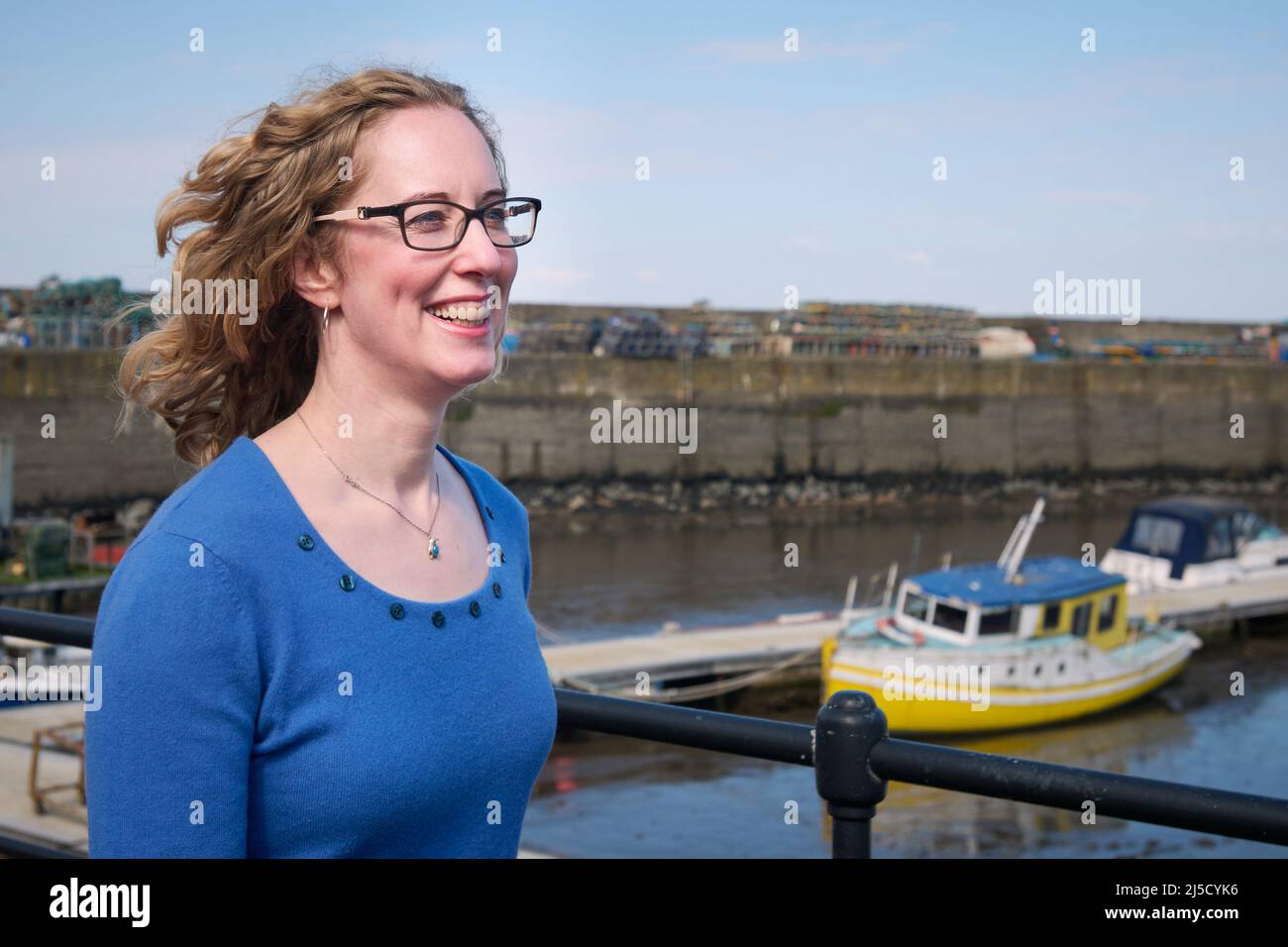 Edinburgh Scotland, UK April 22 2022. Scottish Green Party co-leader Lorna Slater photo call at Newhaven harbour ahead of campaigning in the Scottish Local Elections, Forth ward.credit sst/alamy live news Stock Photo