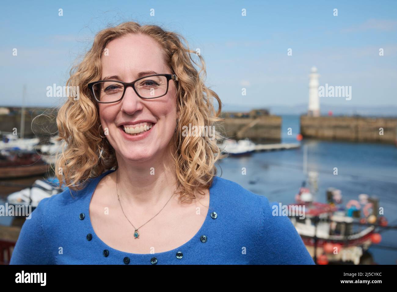 Edinburgh Scotland, UK April 22 2022. Scottish Green Party co-leader Lorna Slater photo call at Newhaven harbour ahead of campaigning in the Scottish Local Elections, Forth ward.credit sst/alamy live news Stock Photo