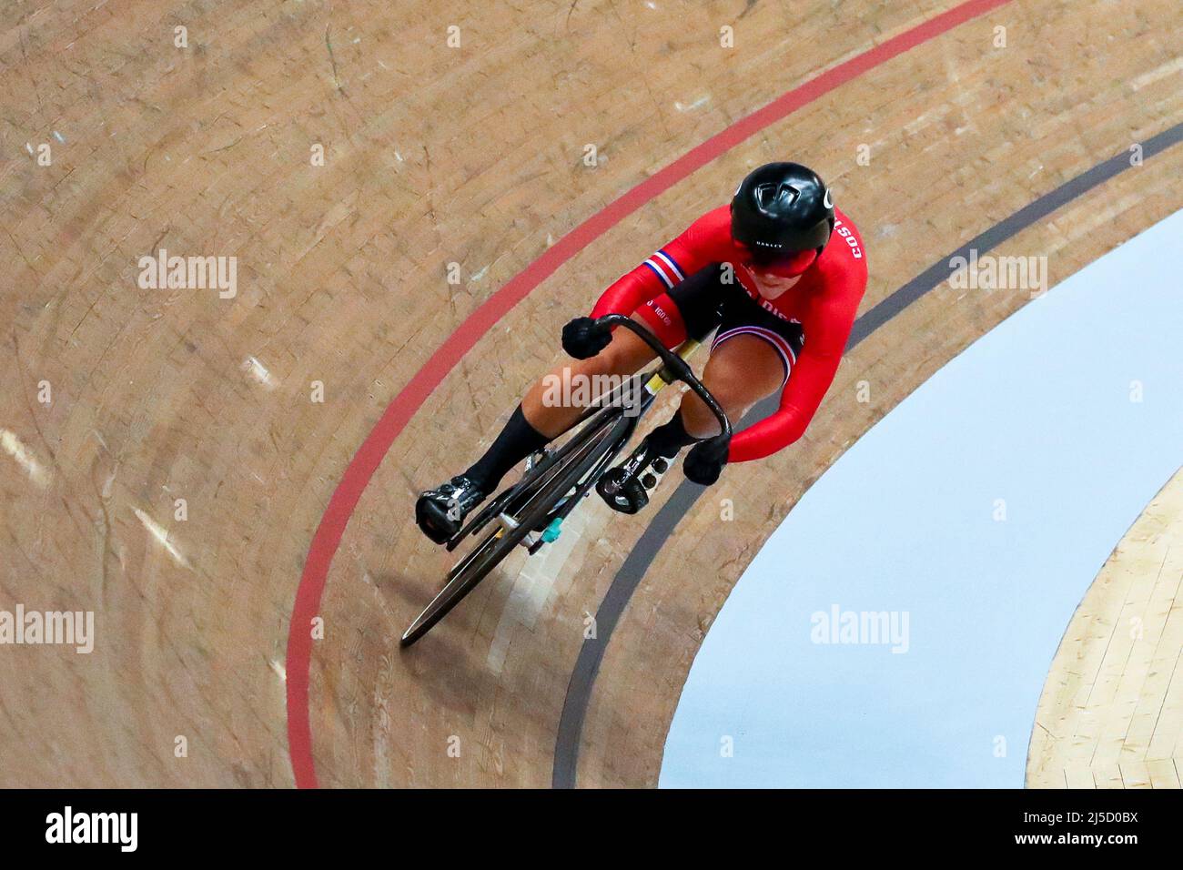 Glasgow, UK. 22nd Apr, 2022. On day two of the UCI Track Nations Cup, Women cyclists from across the world took part in the Women's Sprint qualifying race. Credit: Findlay/Alamy Live News Stock Photo
