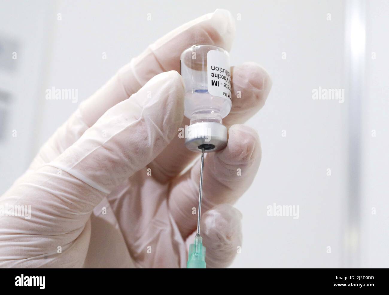 Schoenefeld, DEU, Feb. 26, 2021 Syringes are filled with the Covid19