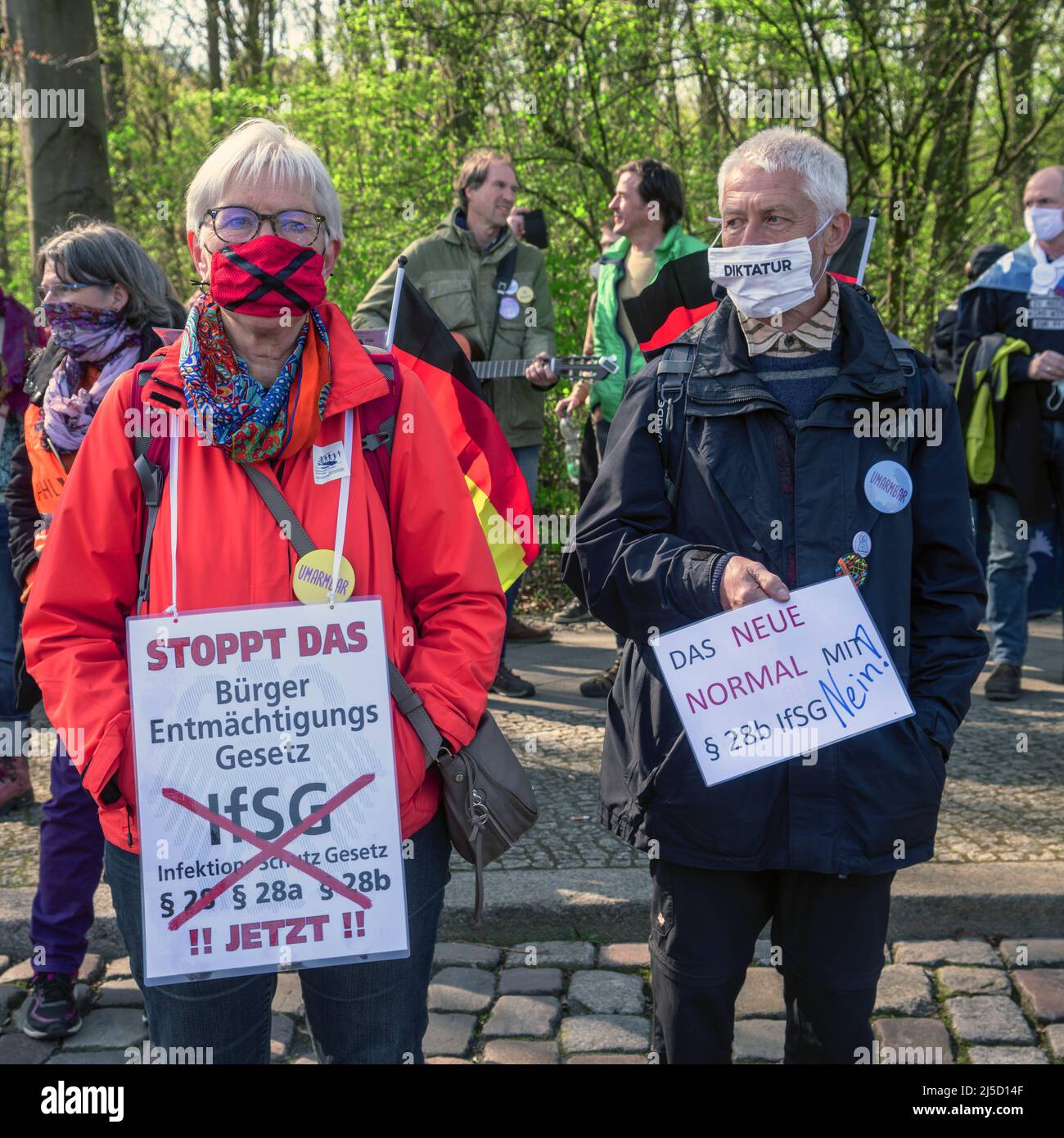 Germany, Berlin, 21.04.2021. Demonstration against the amendment of the Infection Protection Act in Berlin on 21.04.2021. Demonstrators [automated translation] Stock Photo