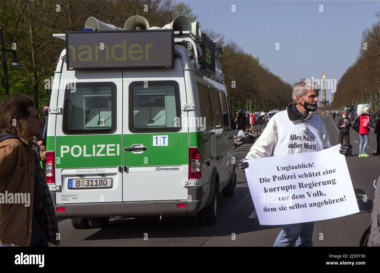 Germany, Berlin, 21.04.2021. Demonstration against the amendment of the Infection Protection Act in Berlin on 21.04.2021. Demonstrator. [automated translation] Stock Photo