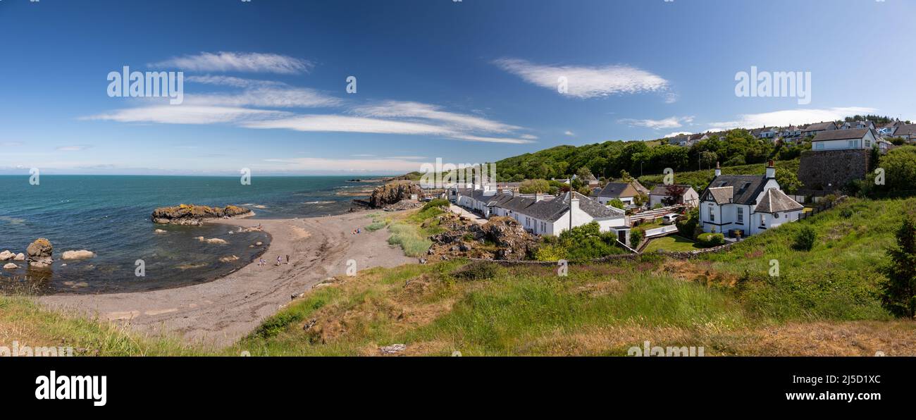 Panoramic view of the fishing village of Dunure on the Ayrshire coast of Scotland Stock Photo