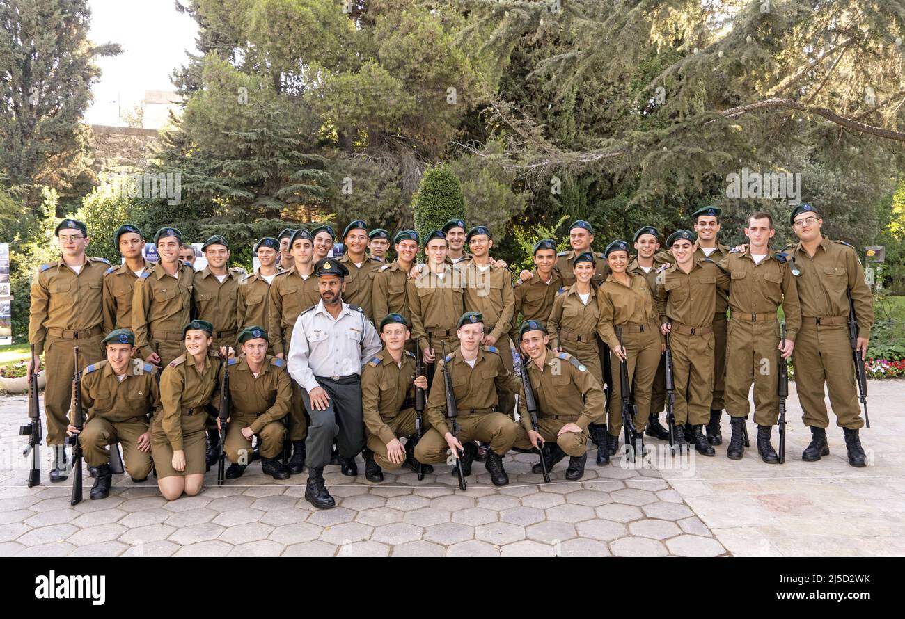 Israel, Jerusalem 01.07.2021. Visit of the German President in Israel. Israeli soldiers in the official residence of the President of the State of Israel in Jerusalem, 01.07.2021. [automated translation] Stock Photo