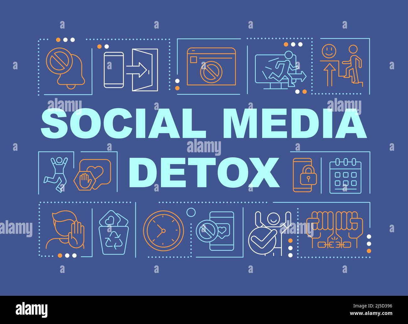 Social media detox word concepts dark blue banner Stock Vector