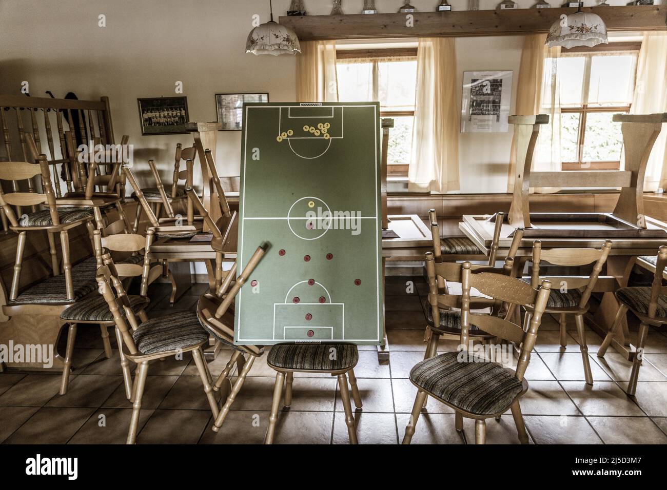Tactics board in the clubhouse of TSV Böbrach, district of Regen, Bavarian Forest, amateur soccer Bavaria, worst soccer club in Bavaria [automated translation] Stock Photo