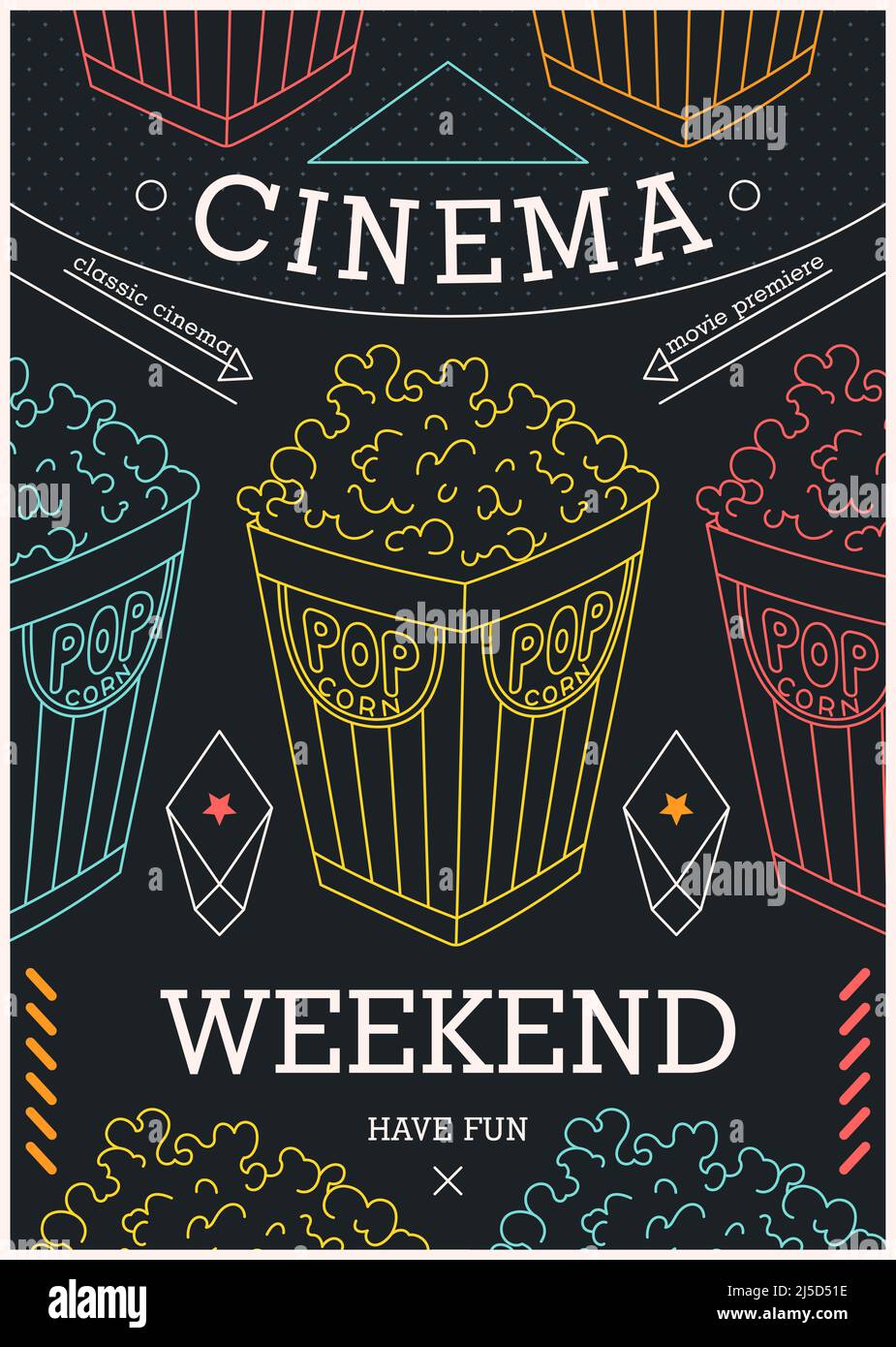 Cinema weekend. Ready poster for the movie theater. Trendy retro