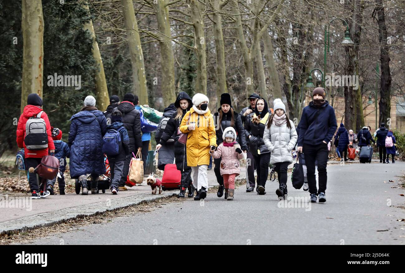 Berlin, 04.03.2022 - Refugees from Ukraine in the Berlin Central Arrival Center. Here, the war refugees are registered, health care is provided and accommodation is organized. [automated translation] Stock Photo