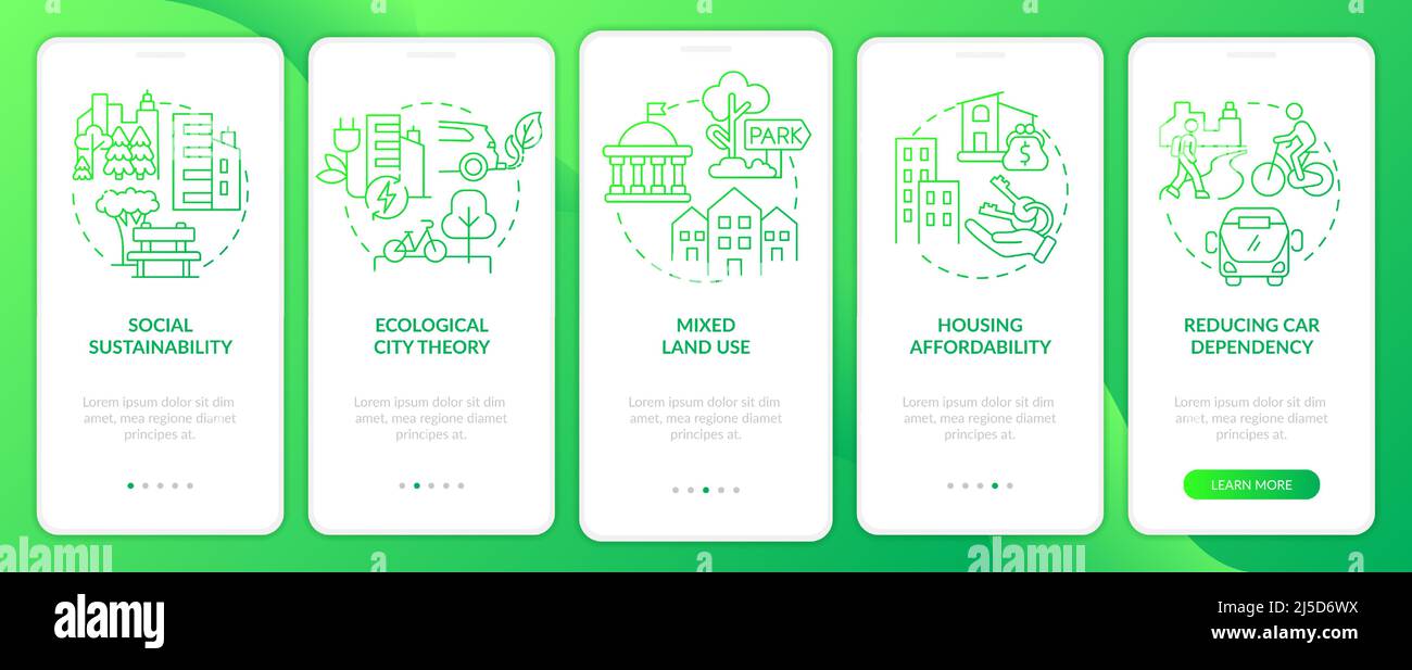 Creating eco-friendly cities green gradient onboarding mobile app screen Stock Vector