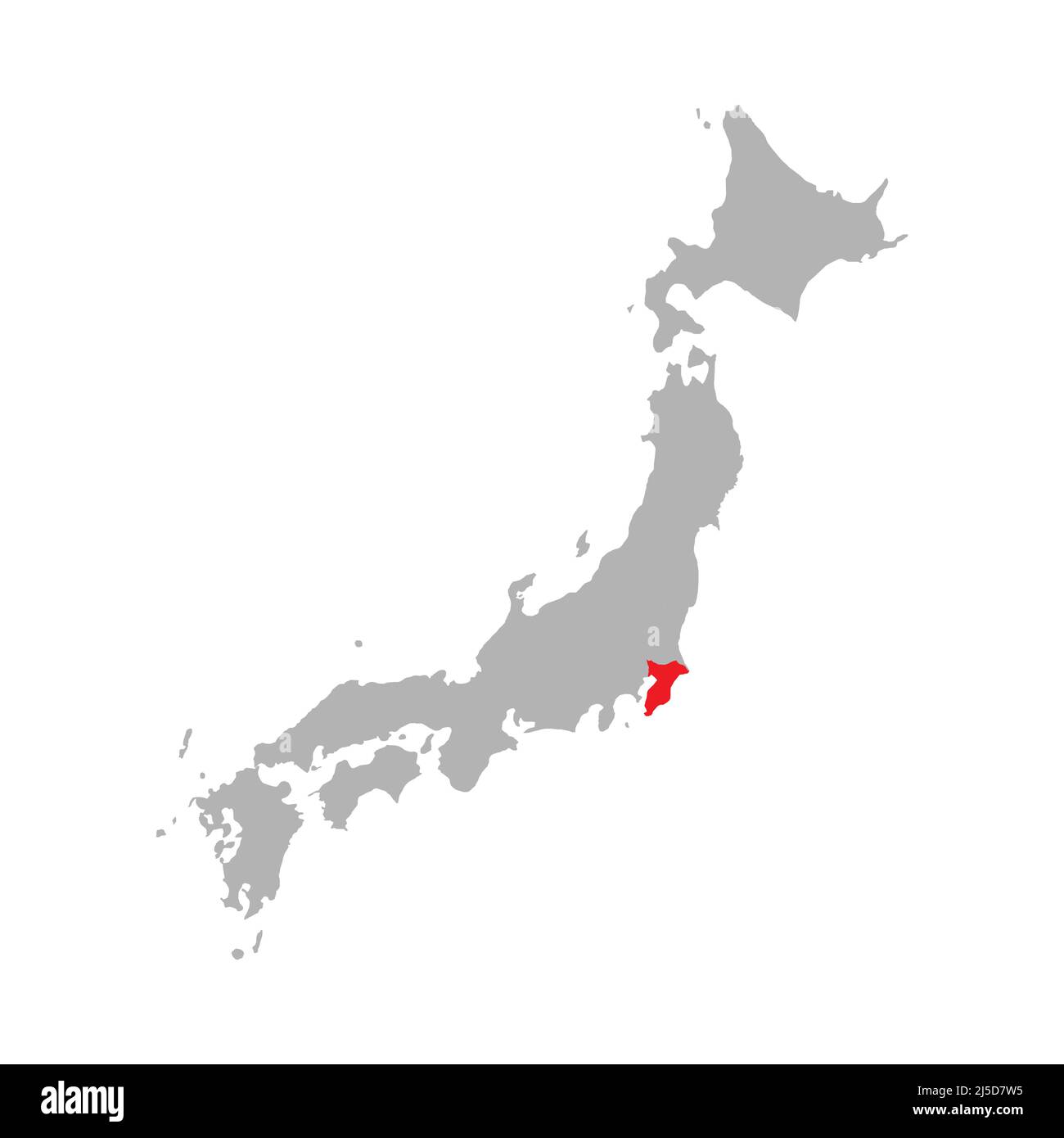 Chiba prefecture highlighted on the map of Japan Stock Vector