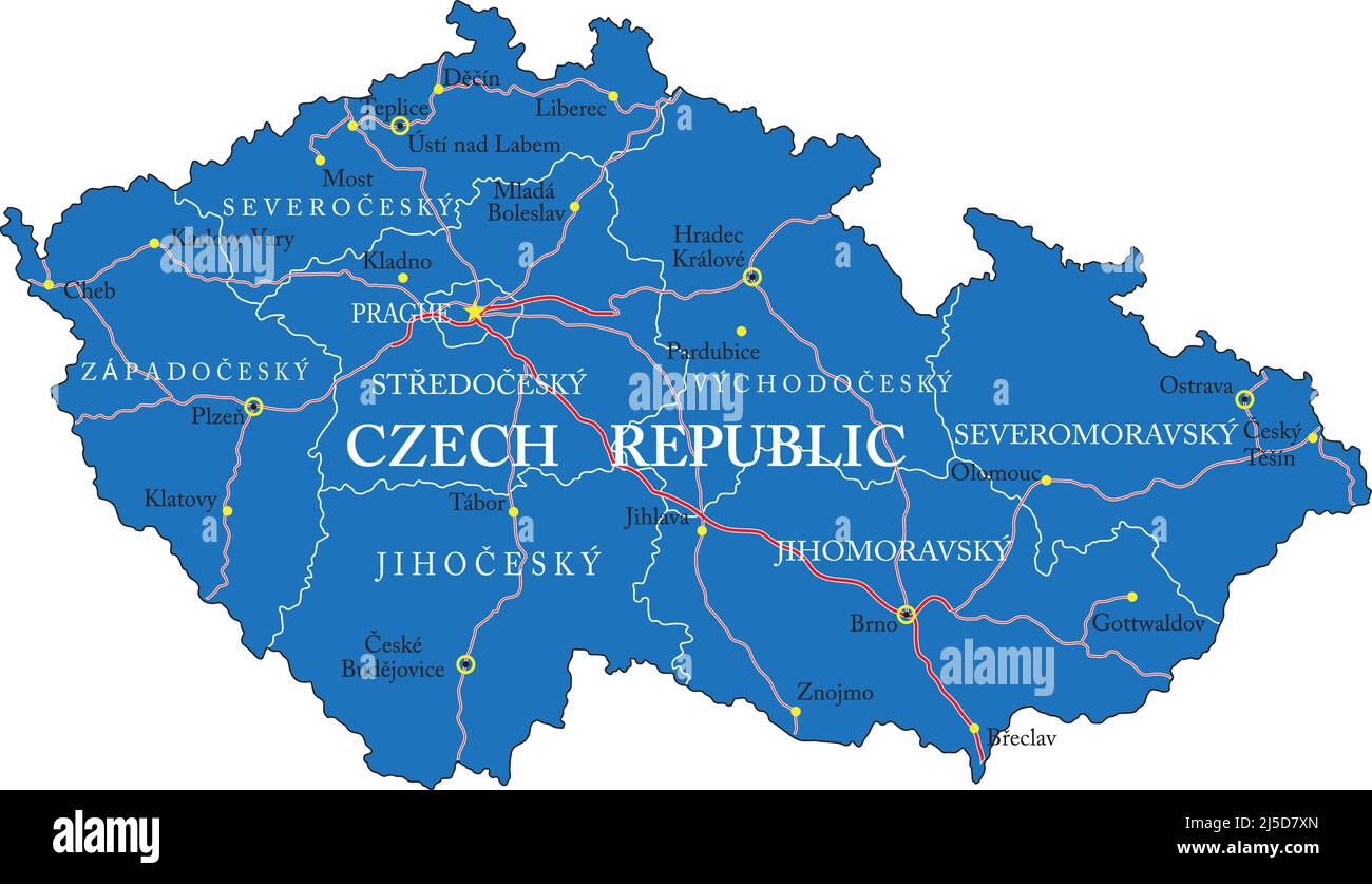 Highly detailed vector map of Czech Republic with administrative