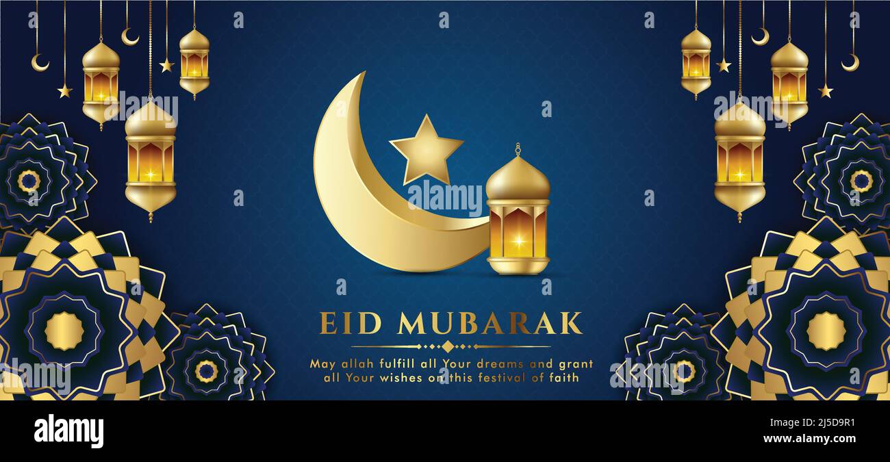 Eid Mubarak banner background. Eid Islamic holiday design templates with  crescent moon and star Stock Vector Image & Art - Alamy