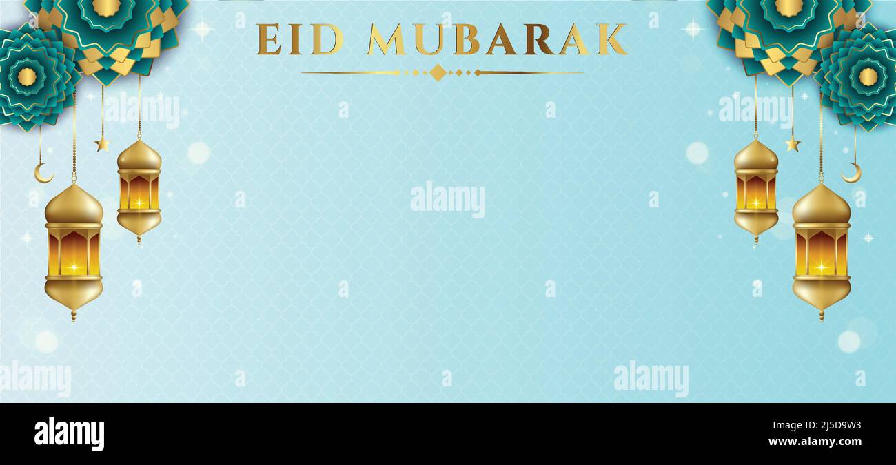 Eid Mubarak banner background. Eid Islamic holiday design template. Stock Vector