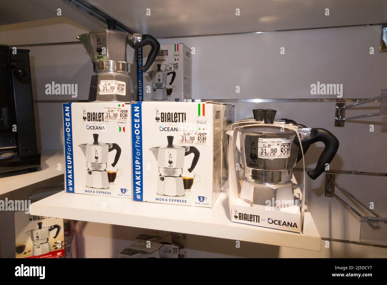 Bialetti Moka coffee pot / coffee makers on display and for sale in an