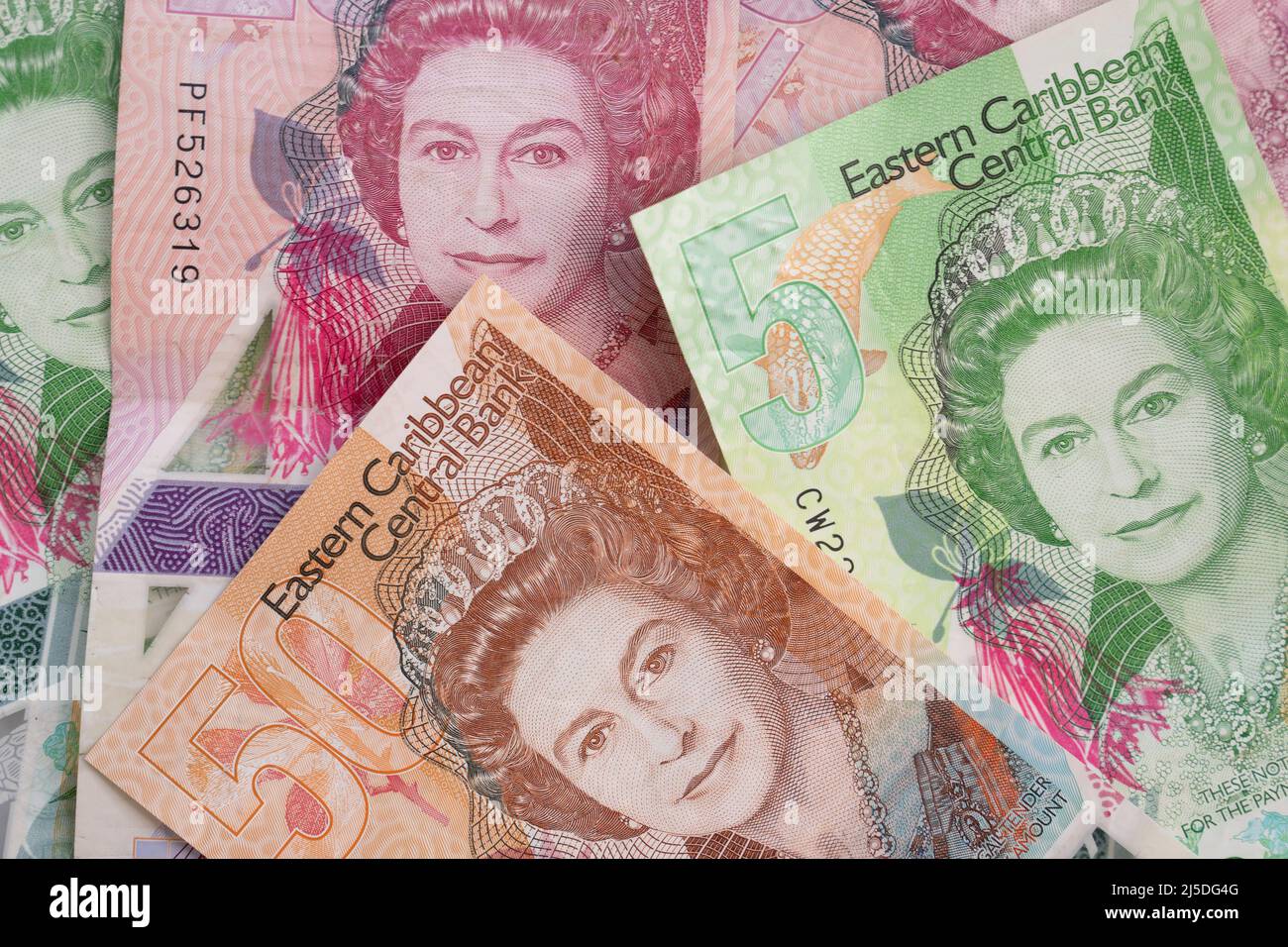 The face of Queen Elizabeth II on Eastern Caribbean dollars on the