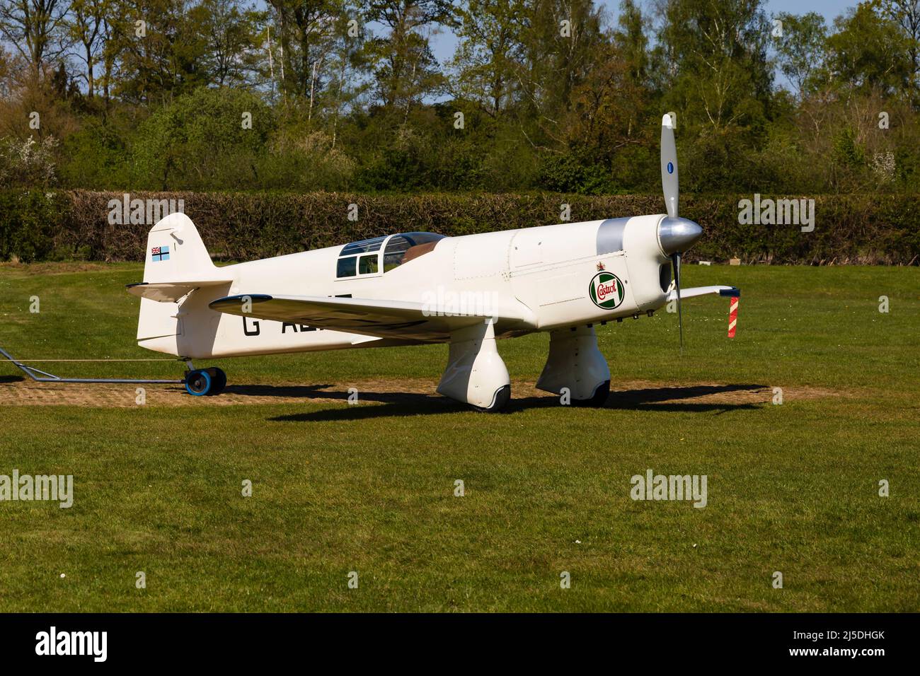 Percival Mew Gull racing aircraft from the 1930s on the grass at Old Warden airfield, Bedfordshire, England. Shuttleworth collection Stock Photo