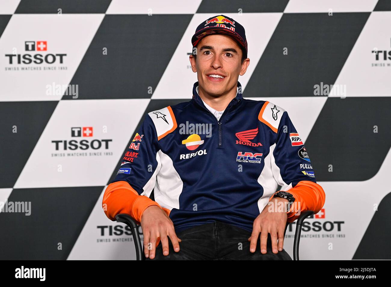 Press conference before MotoGP Tissot Grand Prix of Portugal at Portimao Circuit Portugal April 21 2022 In picture Marc Marquez Rueda de prensa previa al Gran Premio Tissot de MotoGP de Portugal