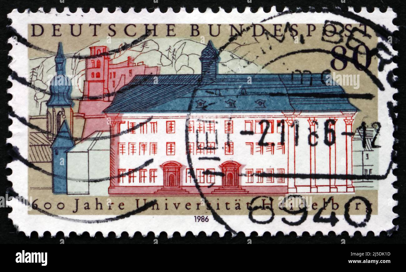 GERMANY - CIRCA 1986: a stamp printed in the Germany shows Heidelberg University, 600th Anniversary, circa 1986 Stock Photo