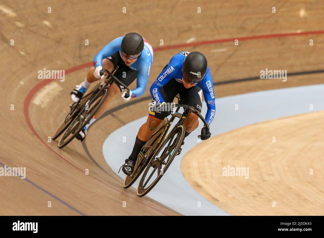 Glasgow, UK. 22nd Apr, 2022. On day two of the UCI Track Nations Cup, Women cyclists from across