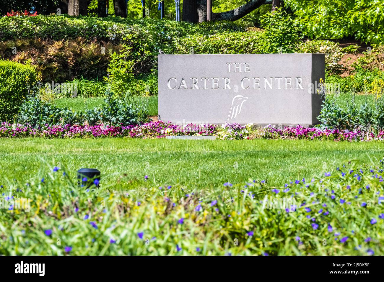 Entrance sign to The Carter Center, including The Jimmy Carter Presidential Library and Museum, in Atlanta, Georgia. (USA) Stock Photo