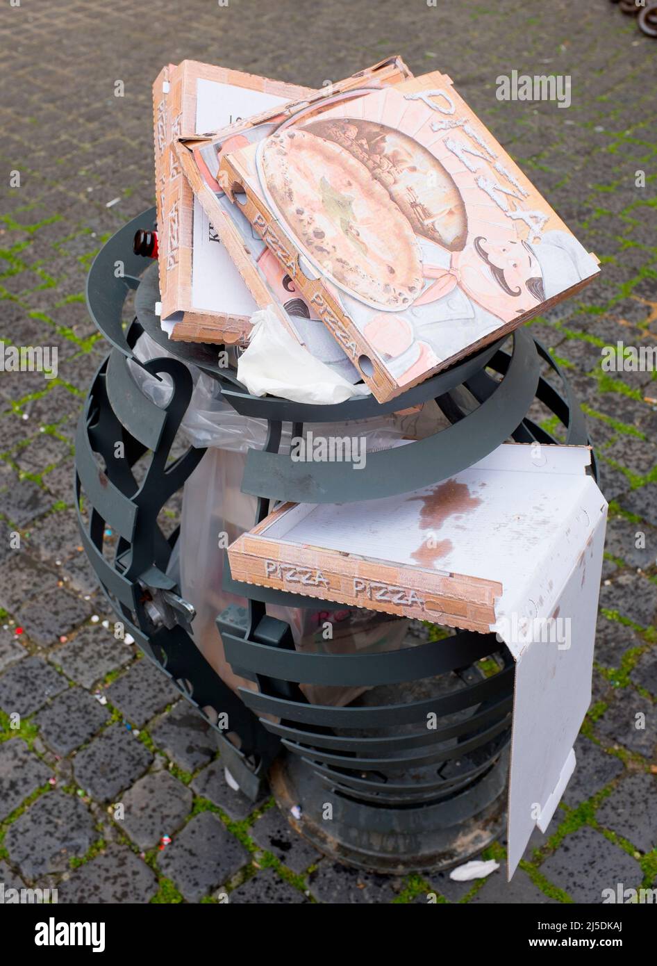 Waste Bin full of Empty Pizza Boxes Rome Italy Stock Photo Alamy