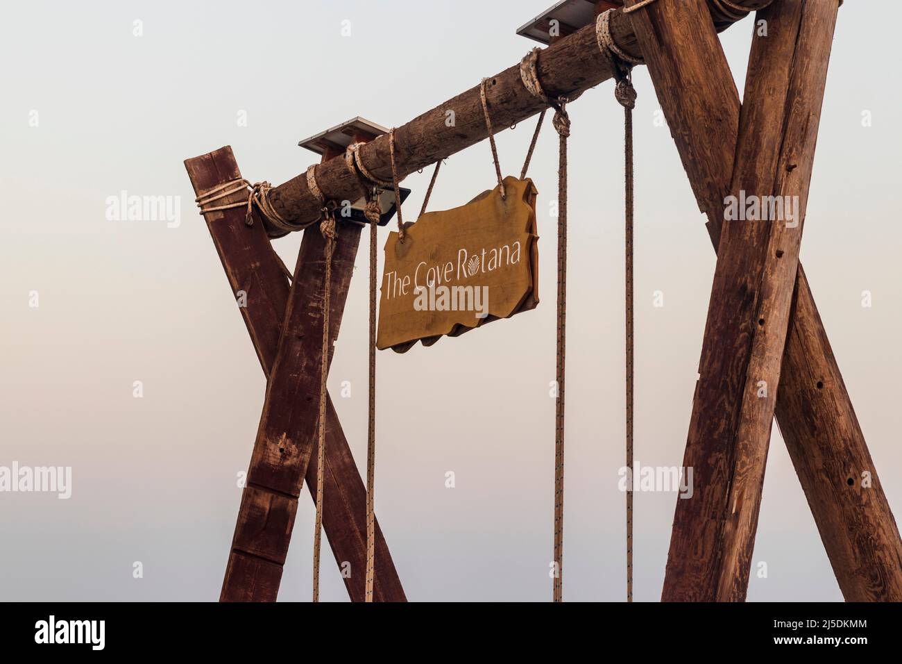 Ras Al Khaimah, UAE - 04.04.2022 - Swing by the beach at at The Cove Rotana Resort Stock Photo