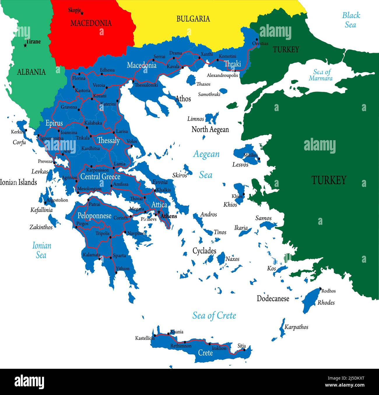 Highly Detailed Vector Map Of Greece With Administrative Regions Main Highly Detailed Vector Map Of Greece With Administrative Regions Main Cities And Roads 2J5DKXT 