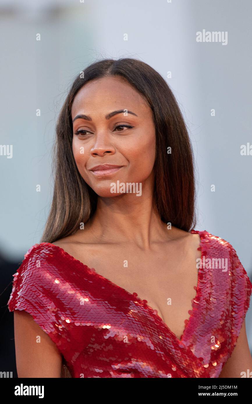 Venice, Italy, September 2, 2022 - Zoe Saldana attends the red carpet