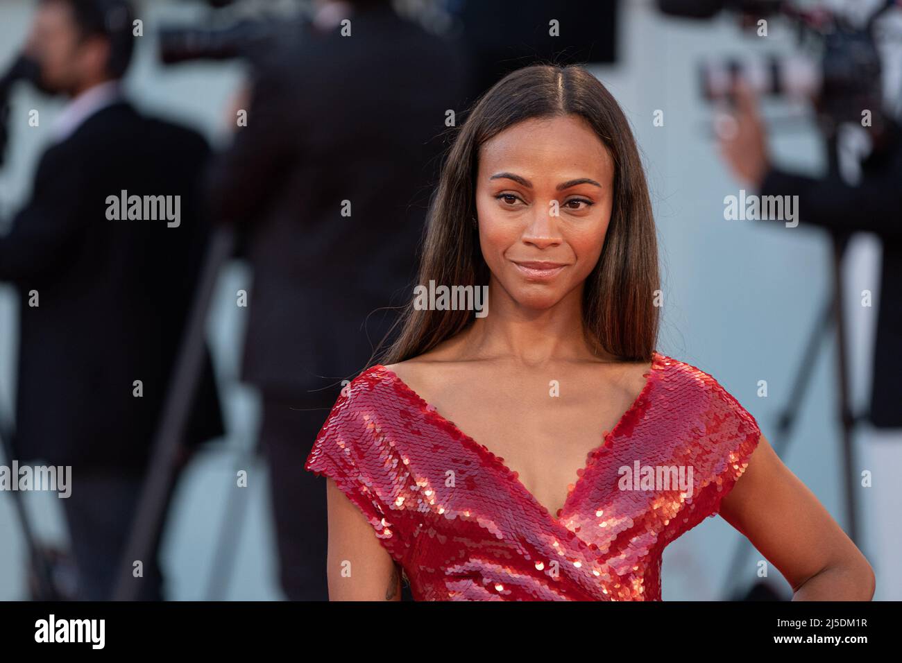 Venice, Italy, September 2, 2022 - Zoe Saldana attends the red carpet