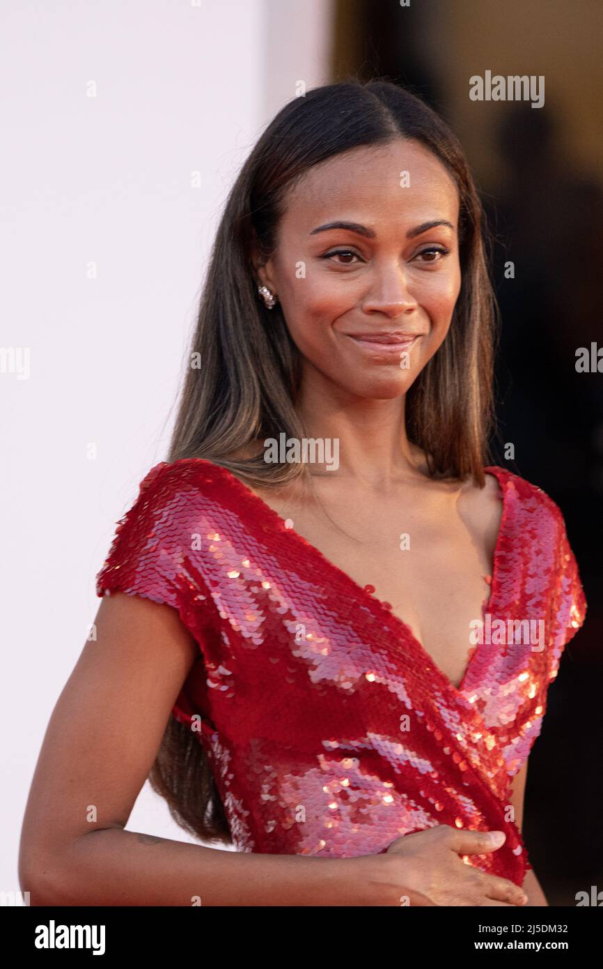 Venice, Italy, September 2, 2022 - Zoe Saldana attends the red carpet
