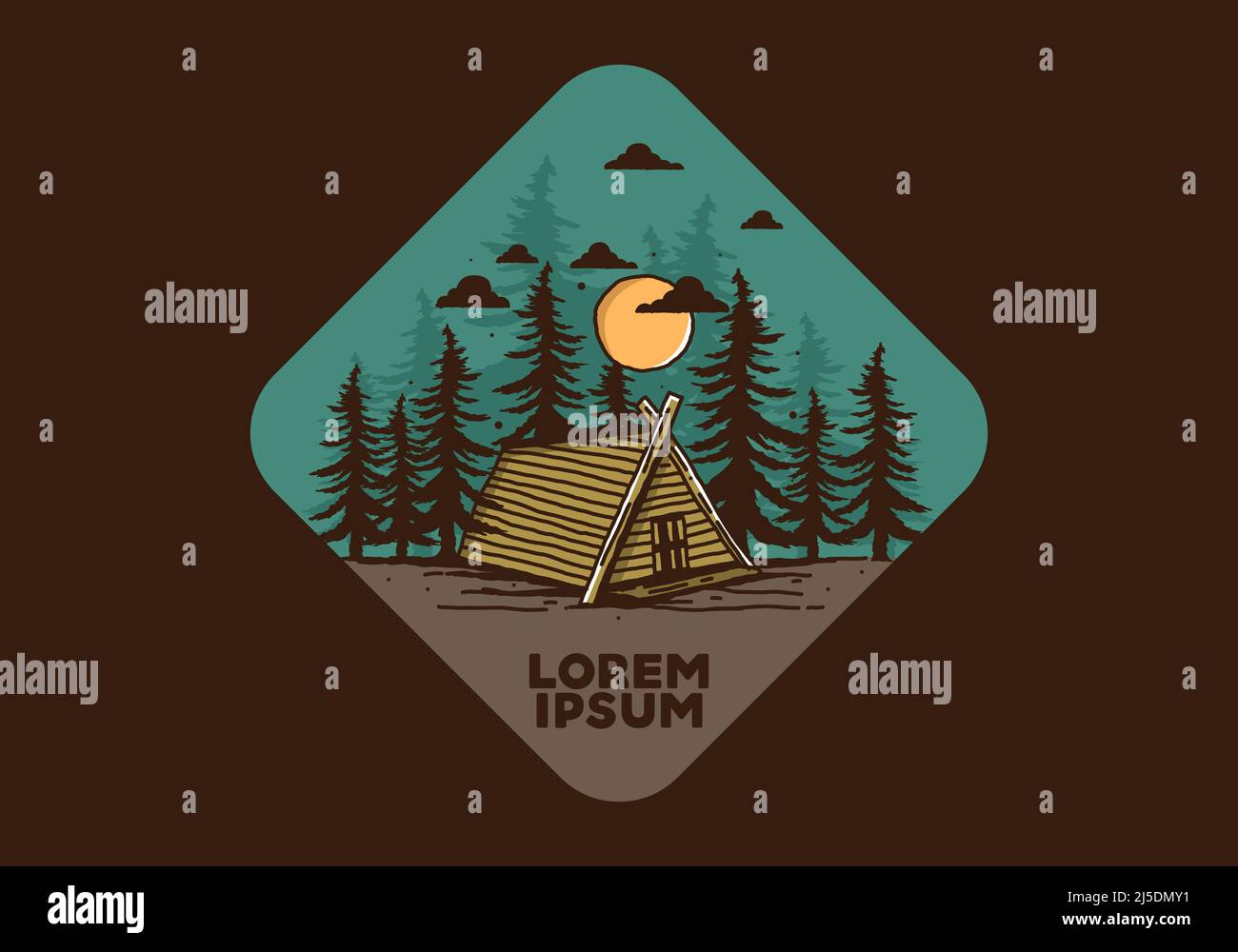 Wood cabin in the jungle illustration drawing design Stock Vector Image ...