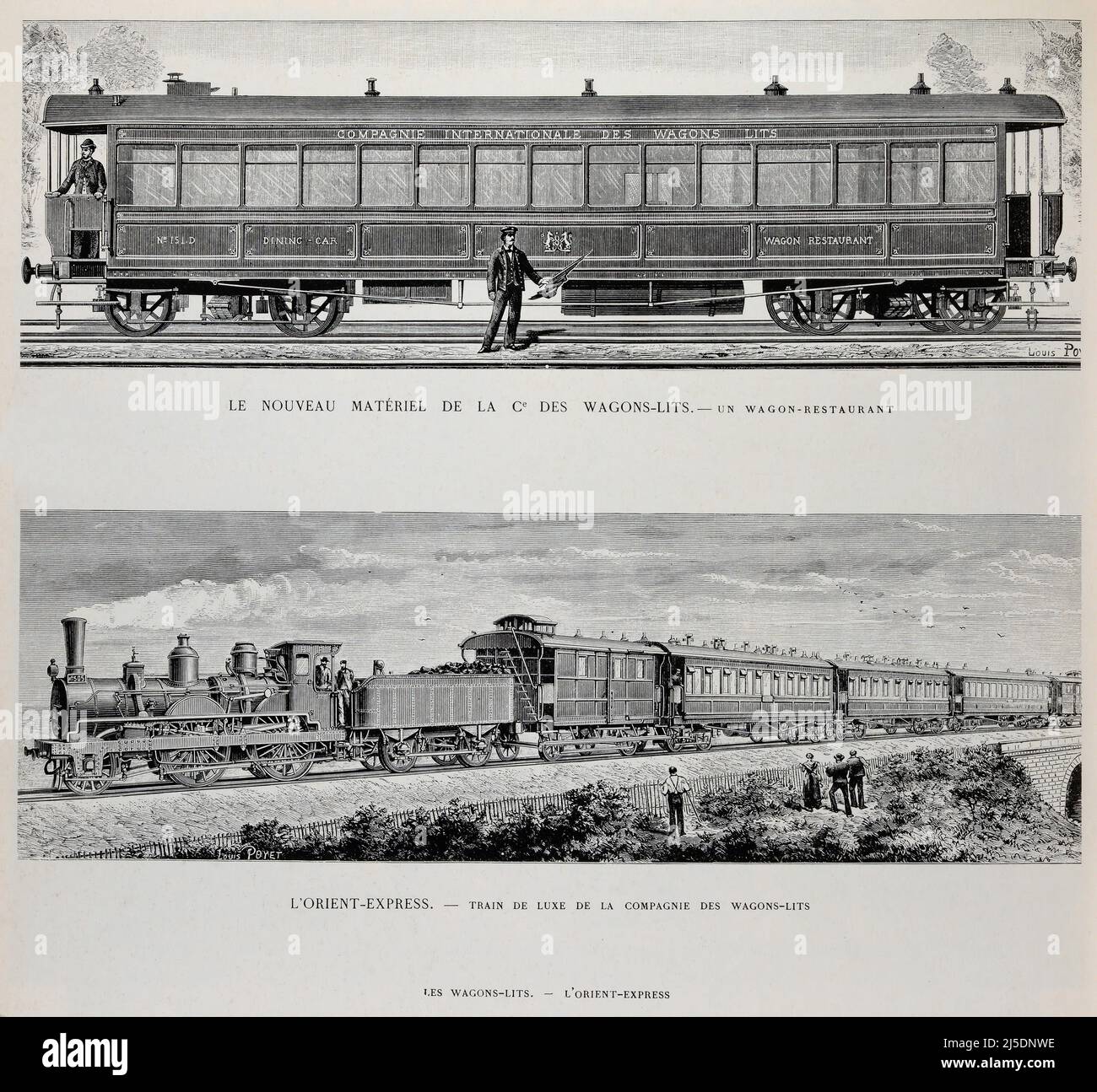 Engraving depicting the exterior of a sleeping car on the Orient