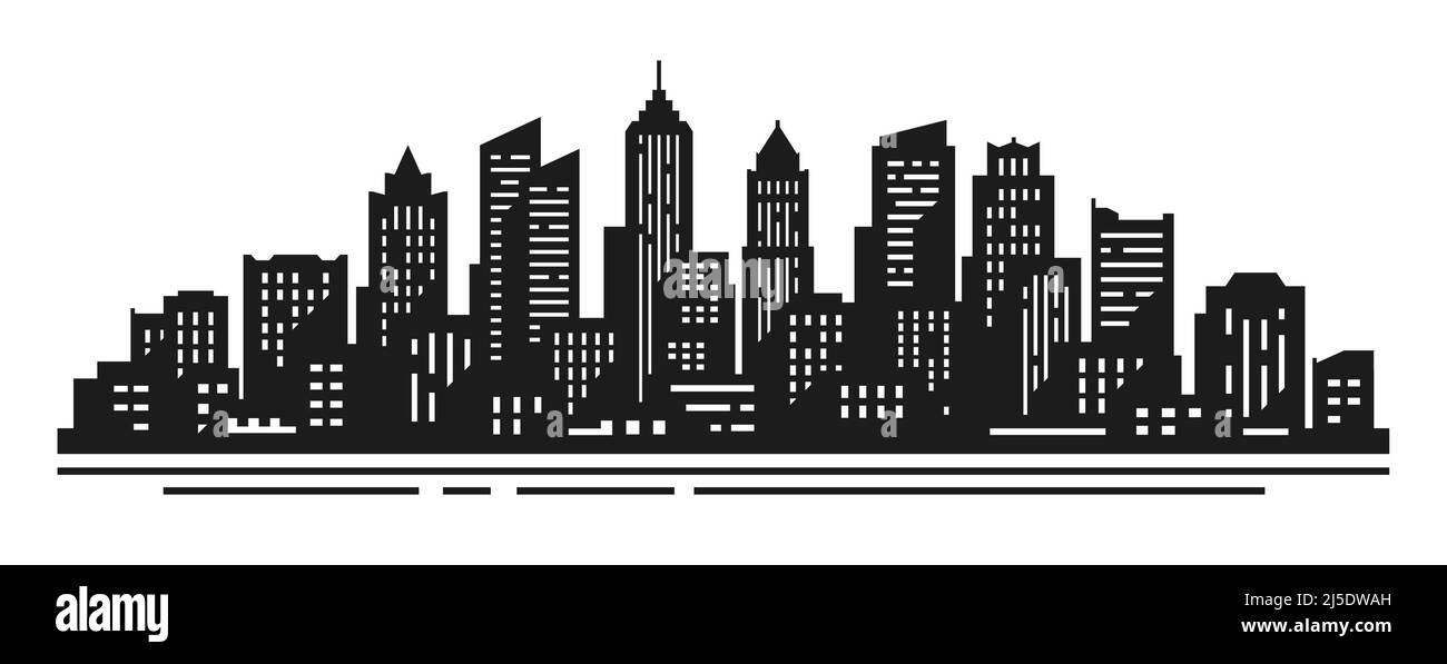 City silhouette. Horizontal city landscape. Panorama architecture with high skyscrapers and urban buildings. Vector illustration Stock Vector