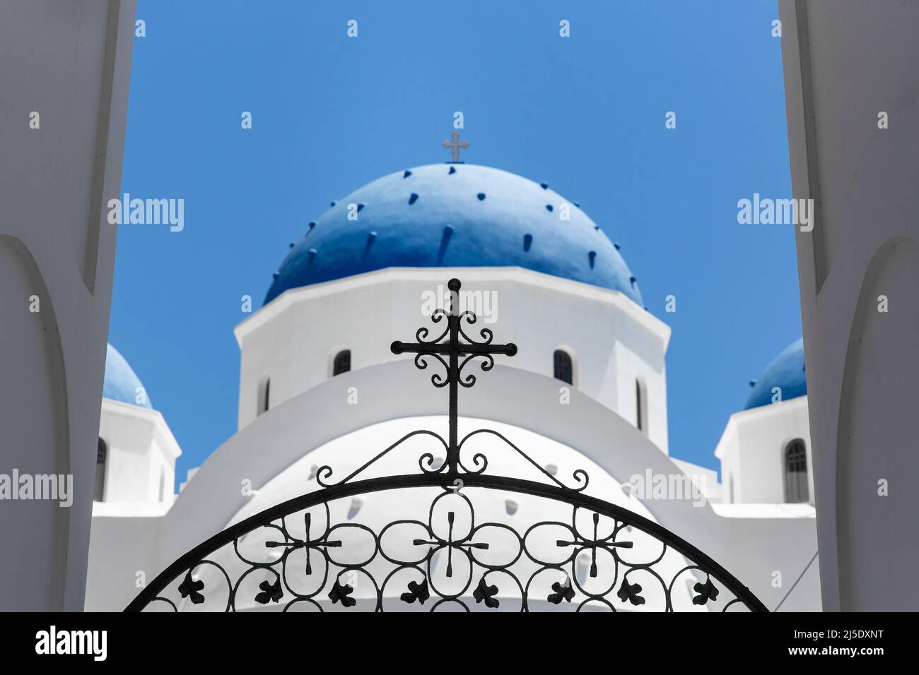 Classic greek white church with blue dome Stock Photo - Alamy