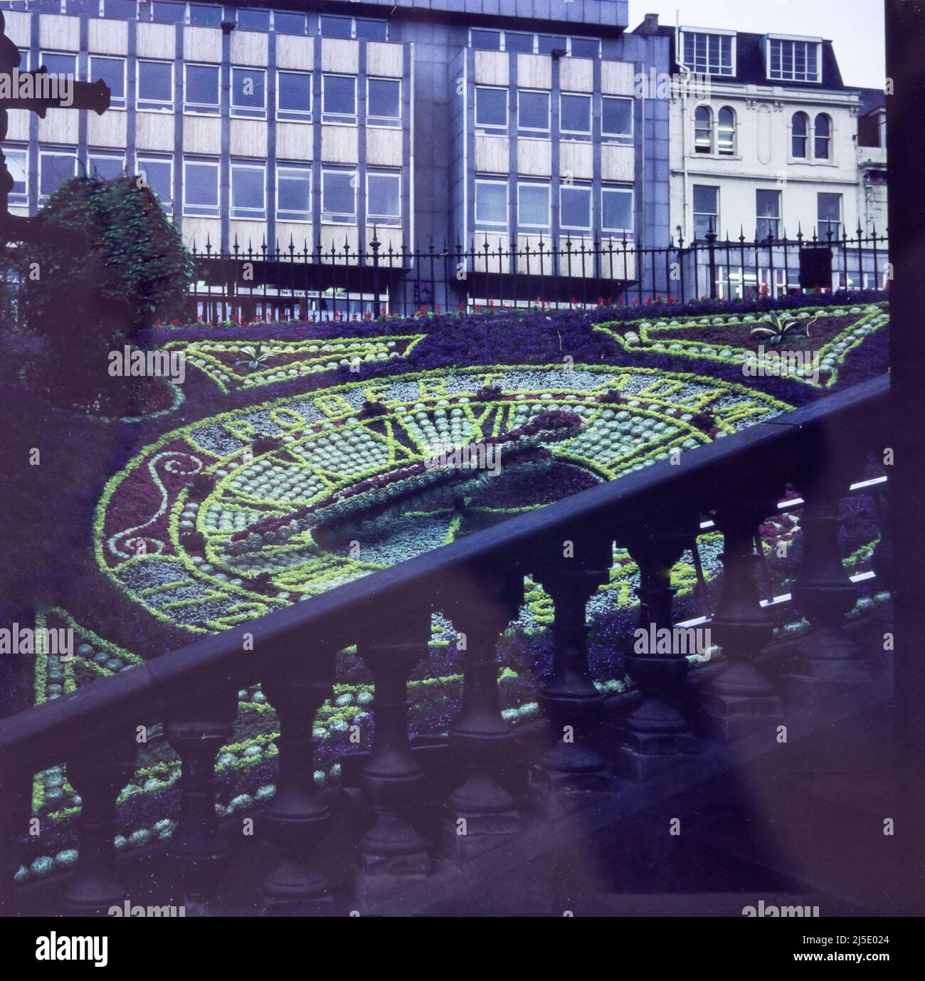 Floral Clock, Princes Street Gardens, Edinburgh in 1978. This year it was made to commemorate the 250th anniversary of the birth of Scottish architect and designer Robert Adams. Stock Photo