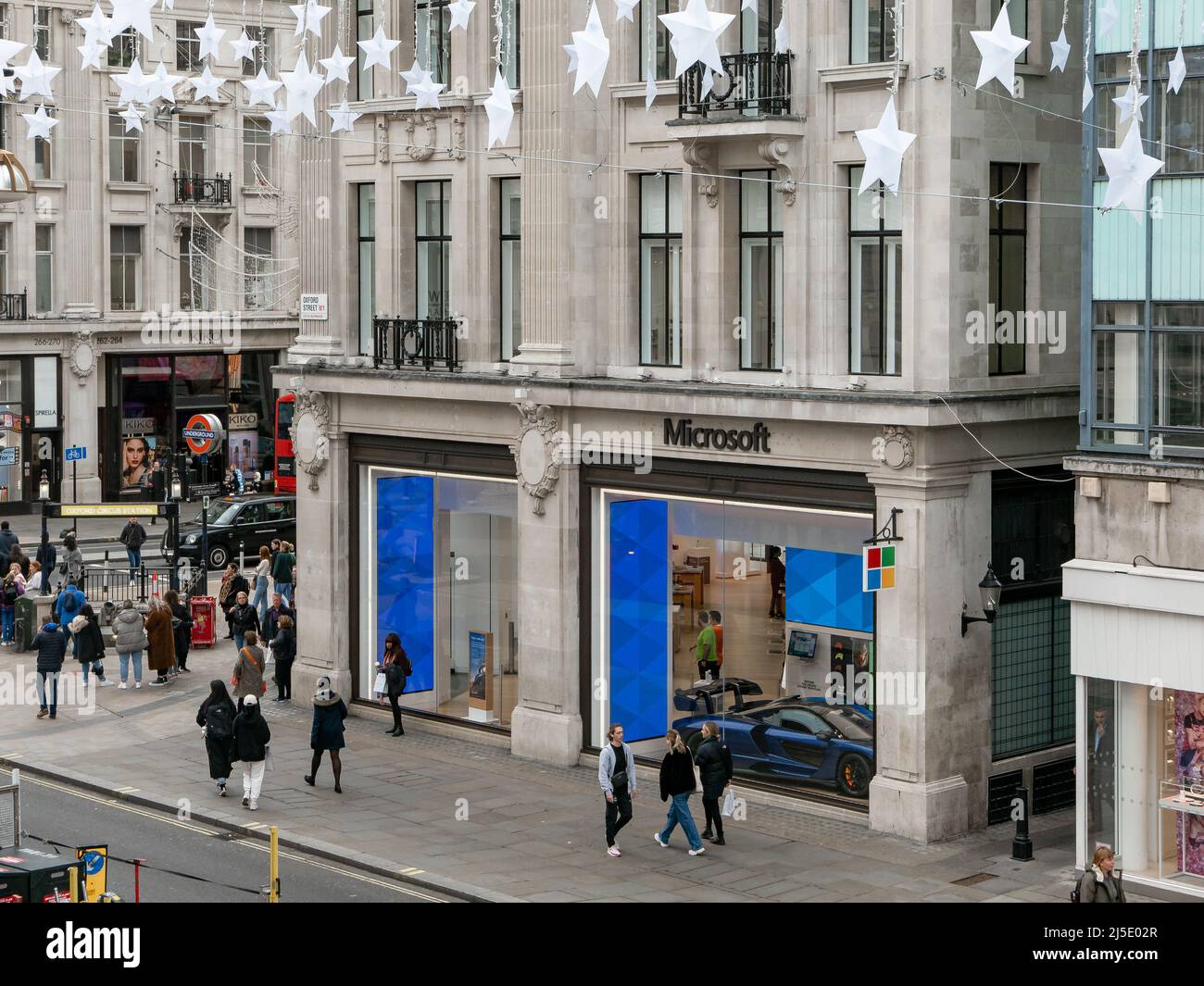 London, UK-27.10.21: Microsoft Store on Oxford Circus in London. One of Four stores that wasn't closed but renovated into 'experience centers' Stock Photo