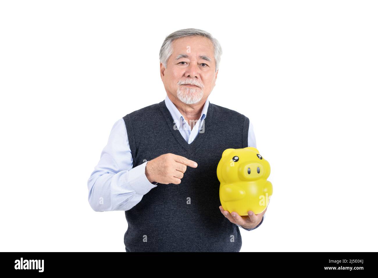 finance elderly man hold piggy savings money wealth with copy space for ...