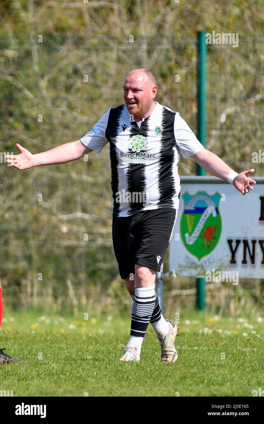 Pontardawe, Wales. 16 April 2022. Garry Taylor of Pontardawe Town during the Ardal South West